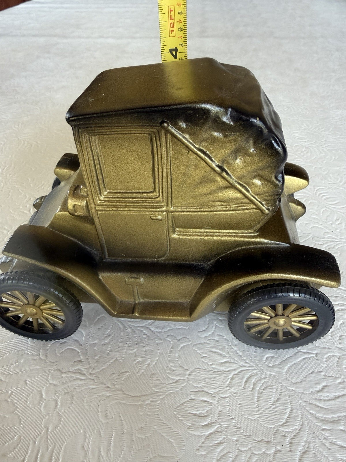 Vintage Banthrico 1900 Pillbox Coupe Car Coin Bank Gold Tone Automobile Promo