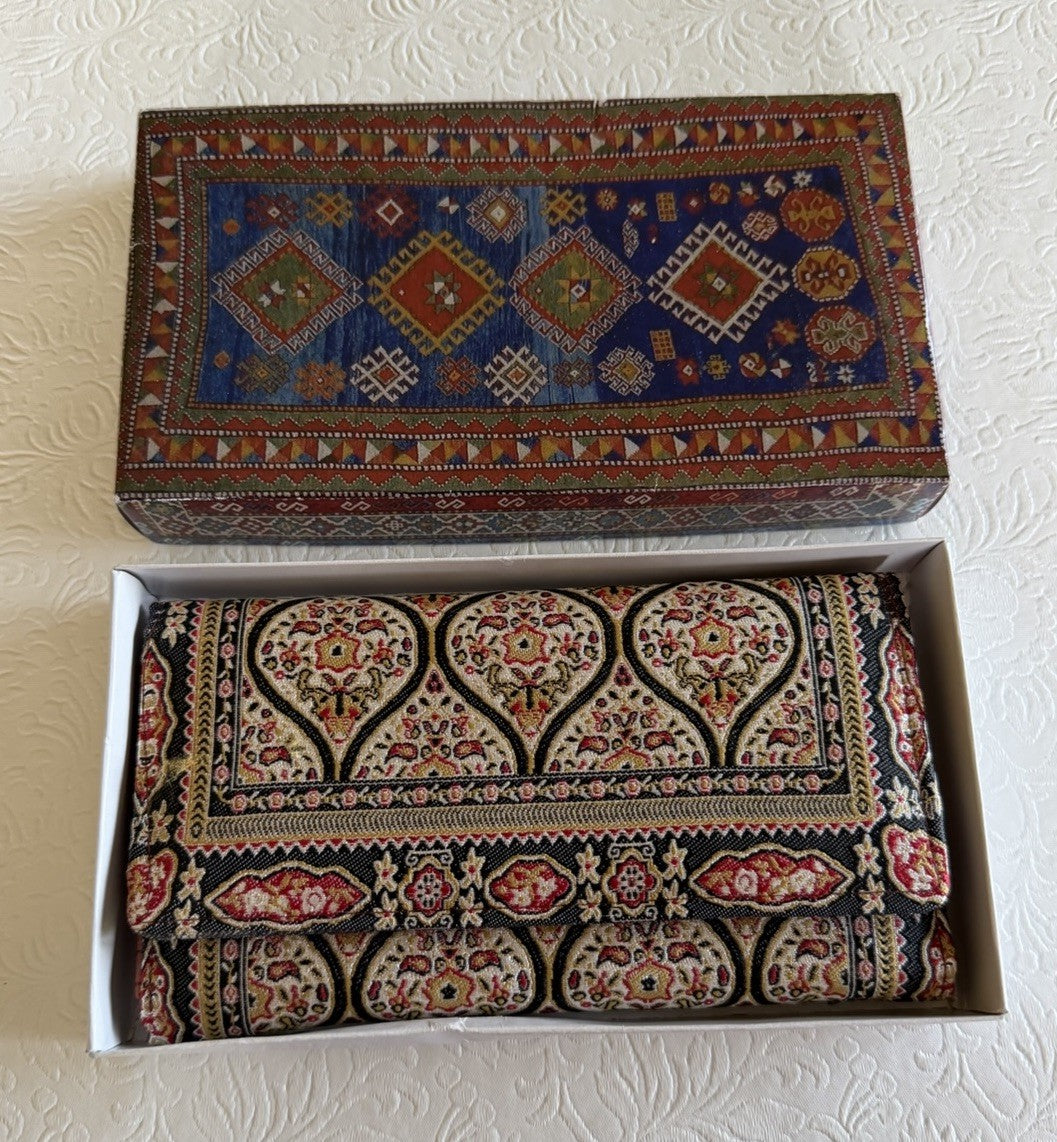 Persian Tapestry Faravahar Wallet Clutch Brown Leather Boxed Gift New Handmade