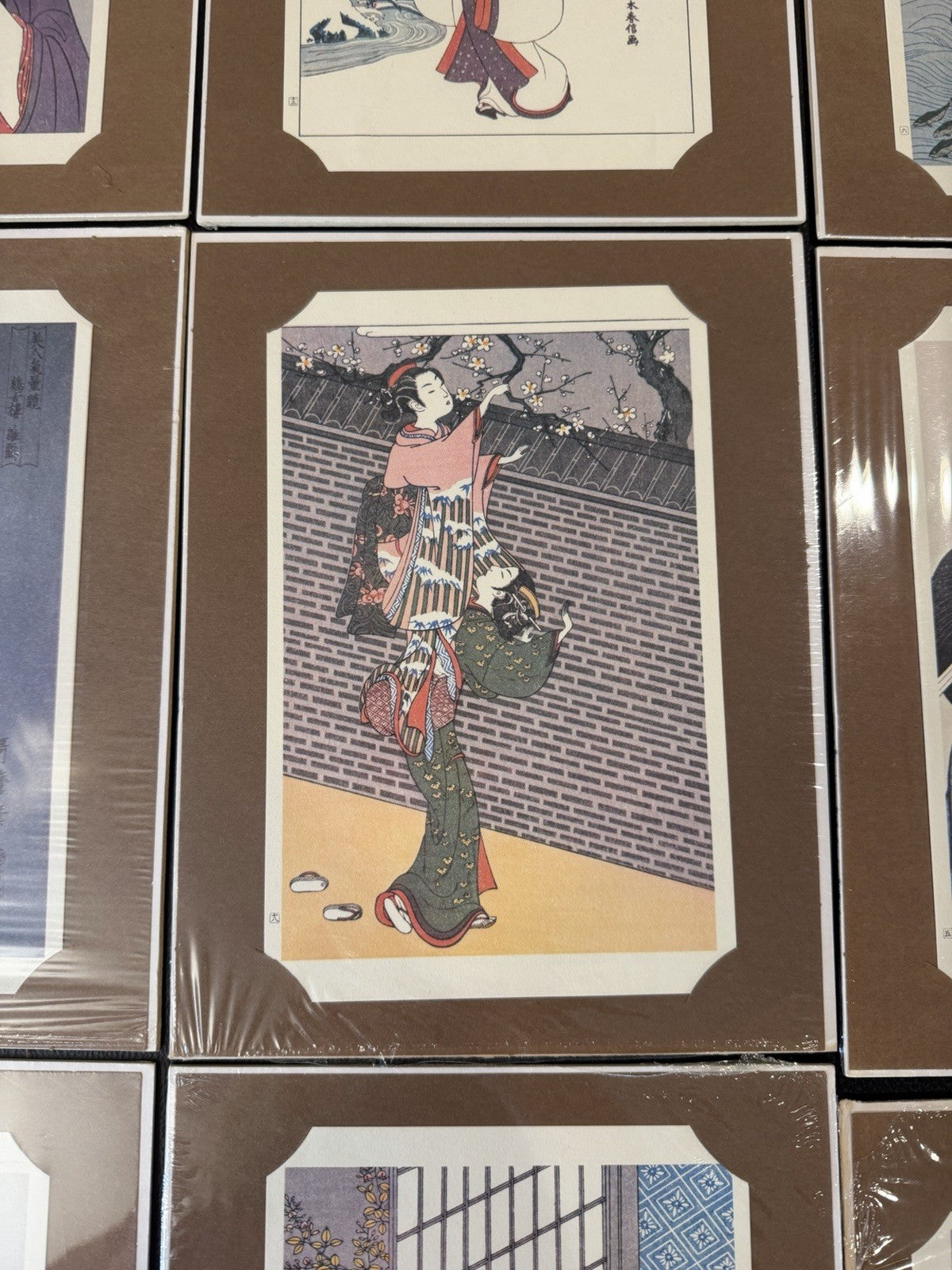 Vintage Japanese Woodblock Print Cards Bijin Geisha Mounted Lot 9 Framed 8x10
