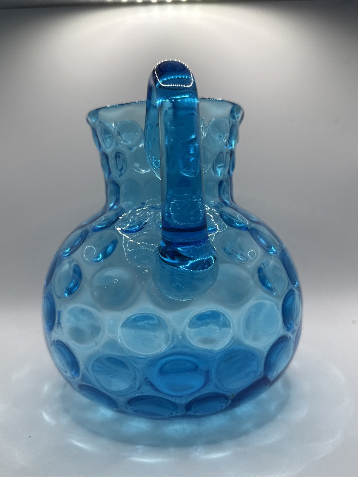 Blue Reverse Thumbprint Pitcher Vintage Glass