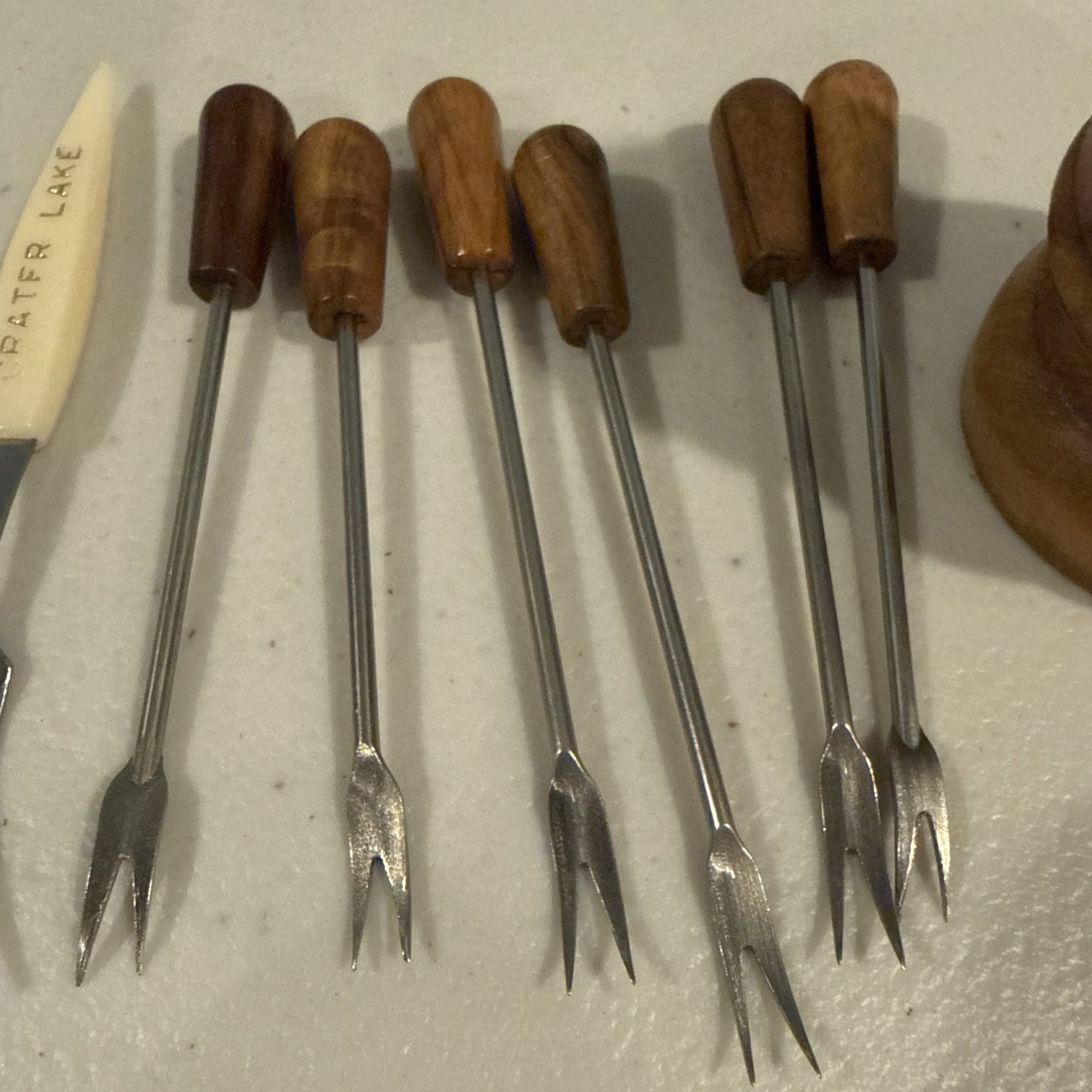 Vintage Wood Cocktail Picks Set Olive Pickle Appetizer Holder Barware