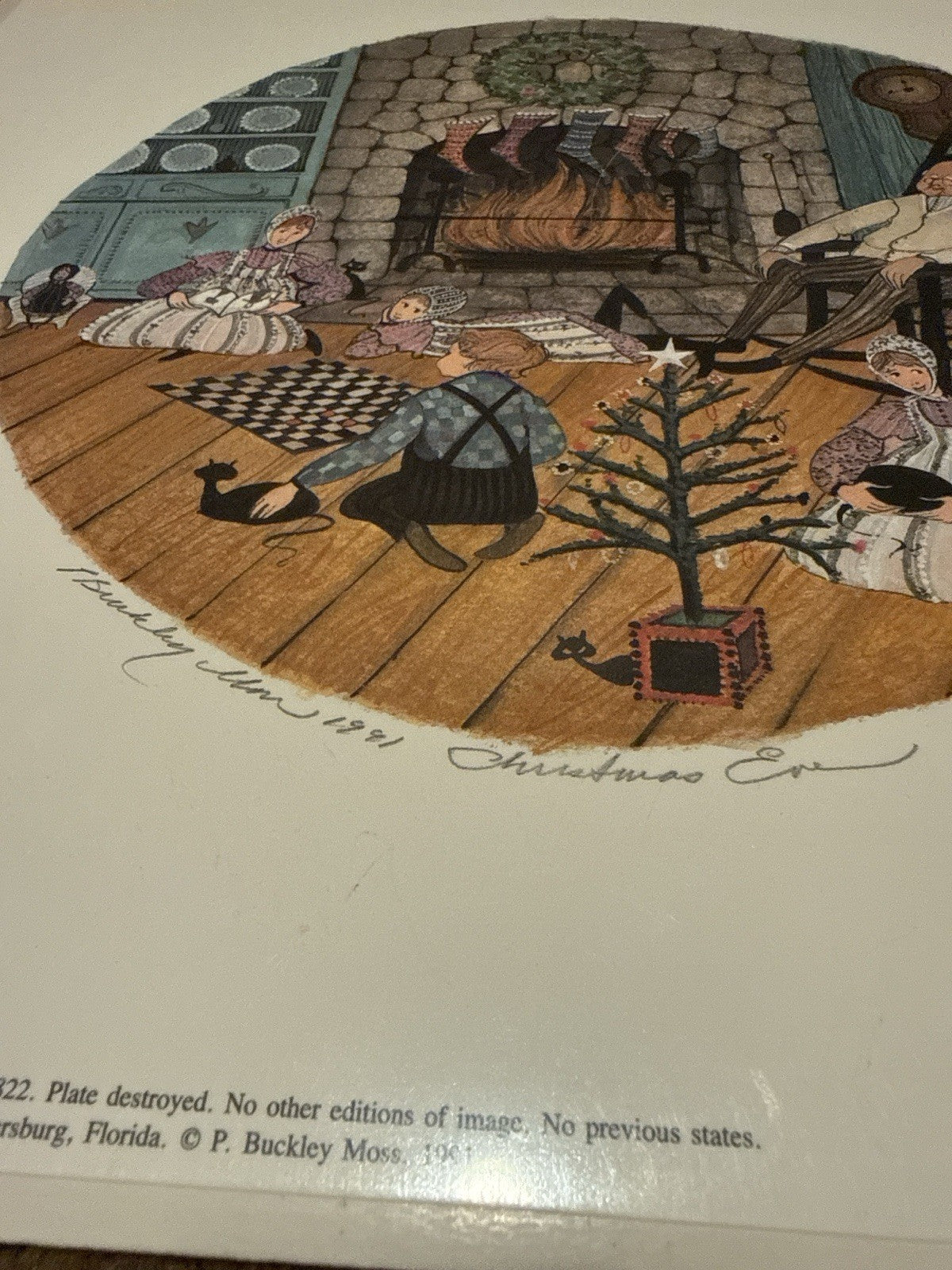 P Buckley Moss Christmas Eve 1991 Lithograph Holiday Amish Art Print 11-7/8 x 12