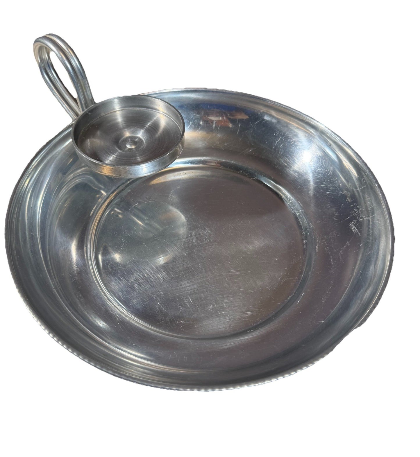 Buenilum Aluminum Serving Tray Beaded Trim Chip Dip Bowl 9"