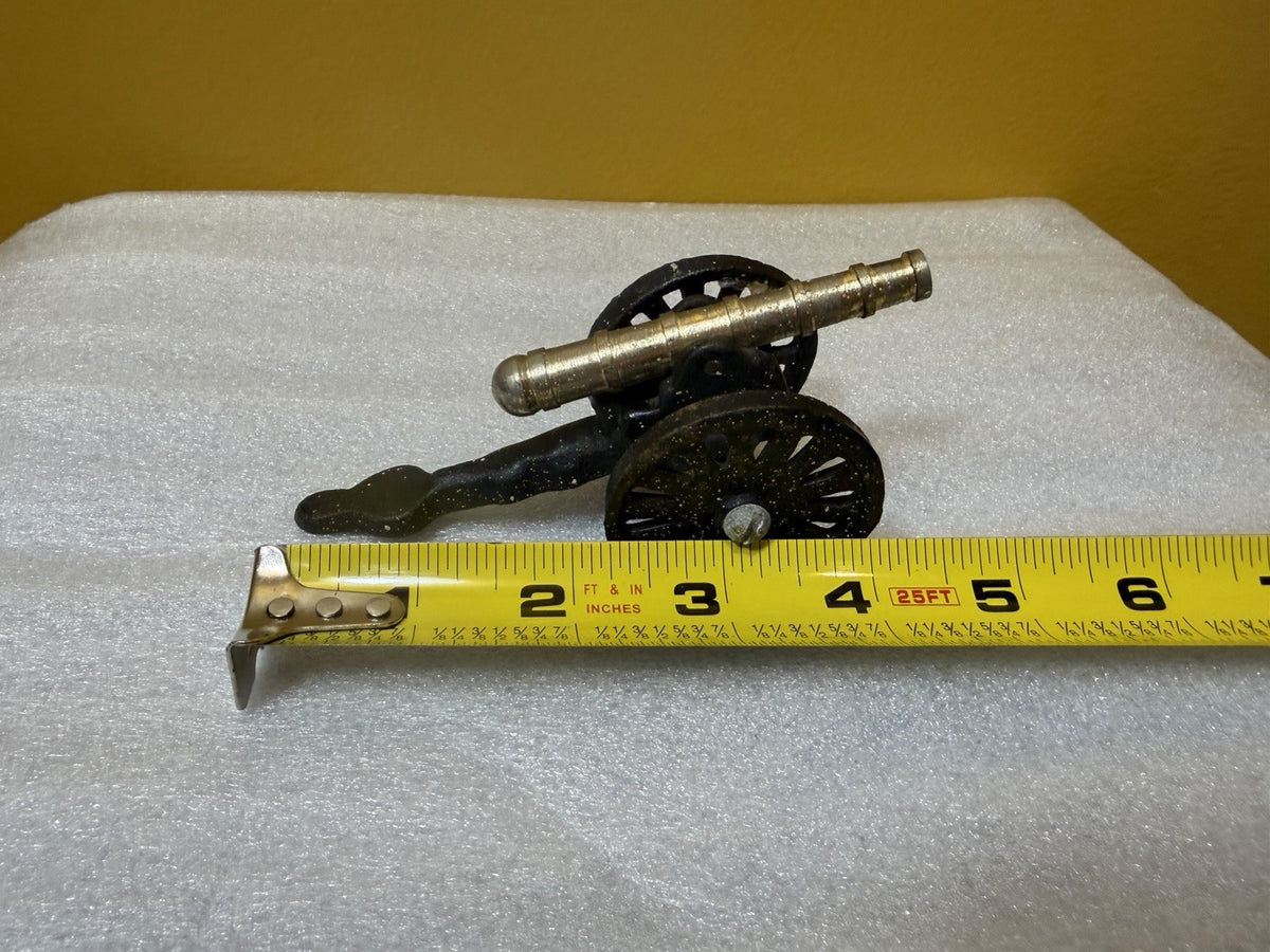 Vintage Cast Iron Brass Miniature Artillery Cannon Models Pair 5" Military
