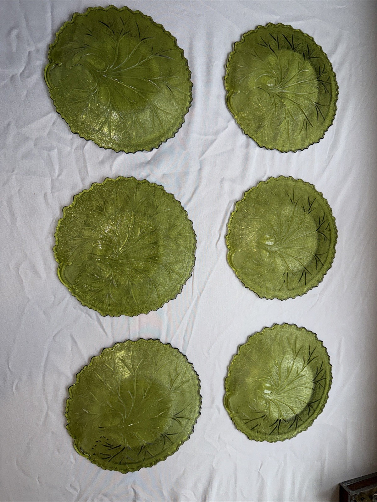 Indiana Glass Tree of Life Avocado Green 8.5" Plates Set of 6