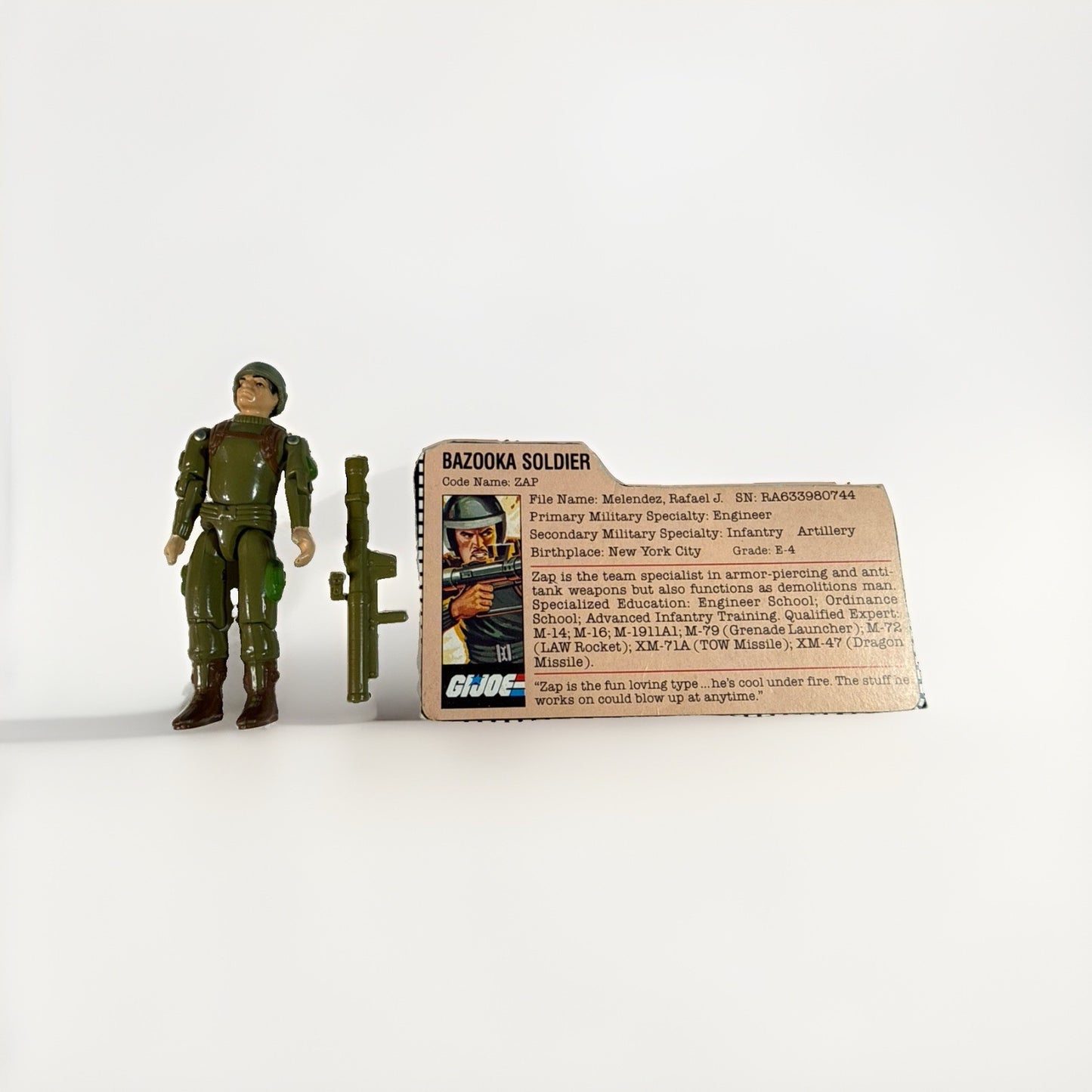 GI Joe 1983 Zap Bazooka Soldier Used and  with file card Action Figure