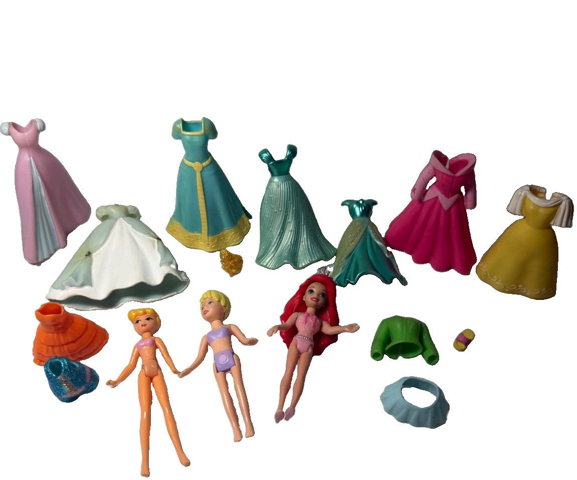 Disney Princess Polly Pocket Mini Doll Lot Ariel Belle Cinderella Merida 16 pcs