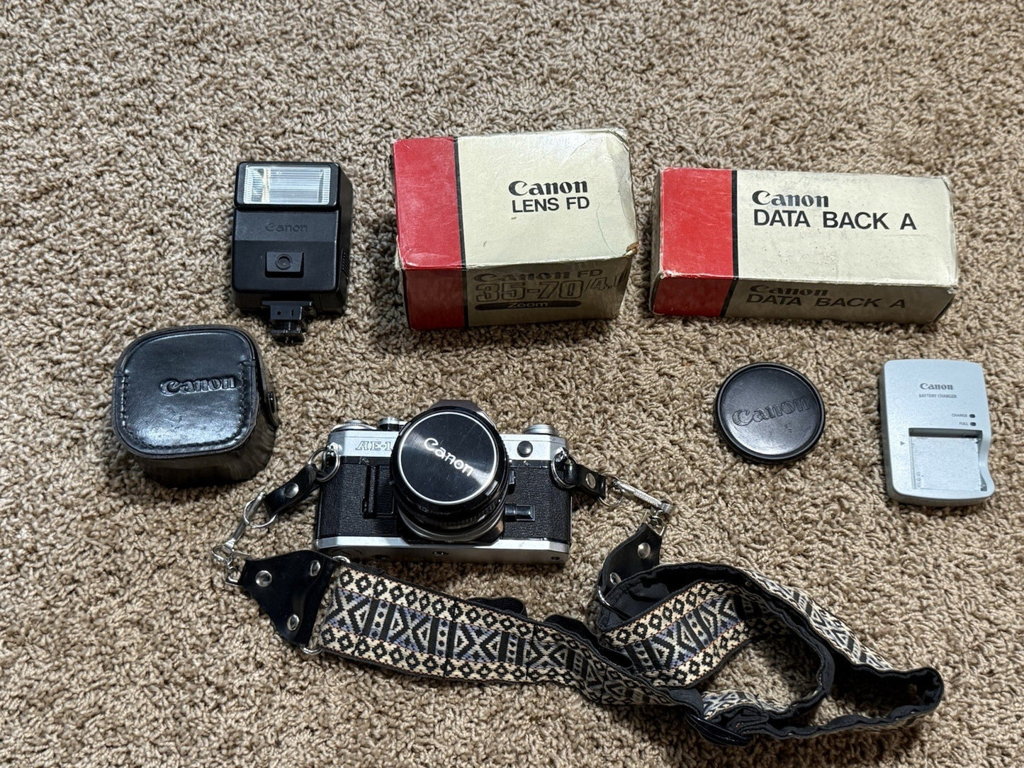 Canon AE-1 Program 35mm Film Camera Kit 50mm Lens Working with vintage case