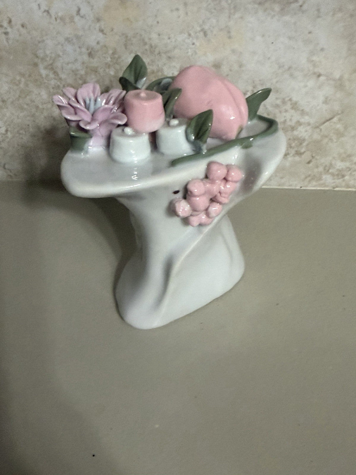 Vintage Porcelain Hat Vase Planter Pair Floral Made in China