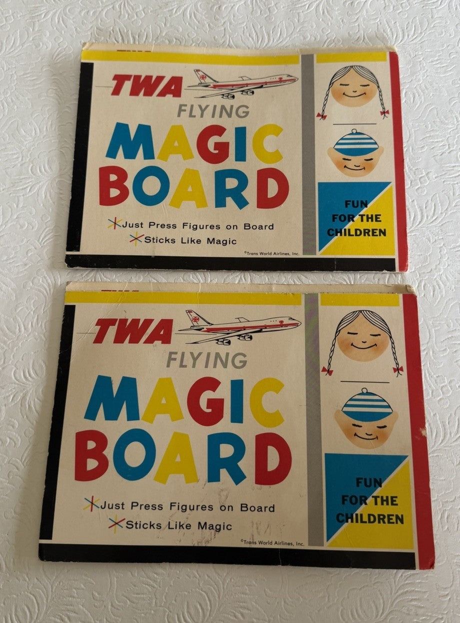 Vintage 1976 TWA Flying Magic Board Peel Stick Vinyl Game Lot of 2