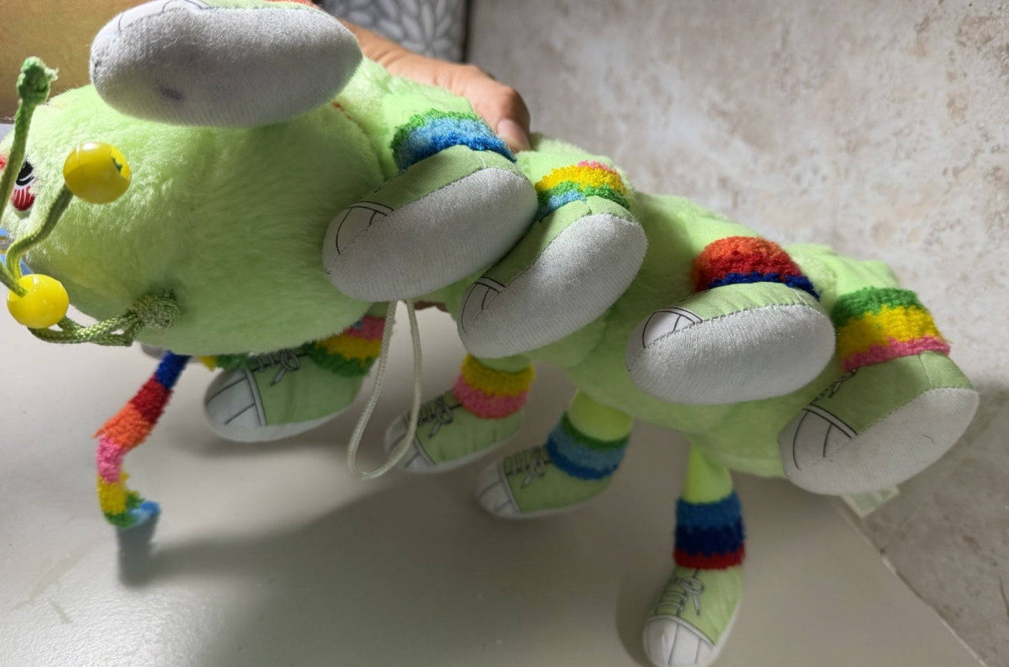 Vintage 1984 Lots a Lots a Leggggggs Green Plush Caterpillar 14” Stuffed 10 Legs