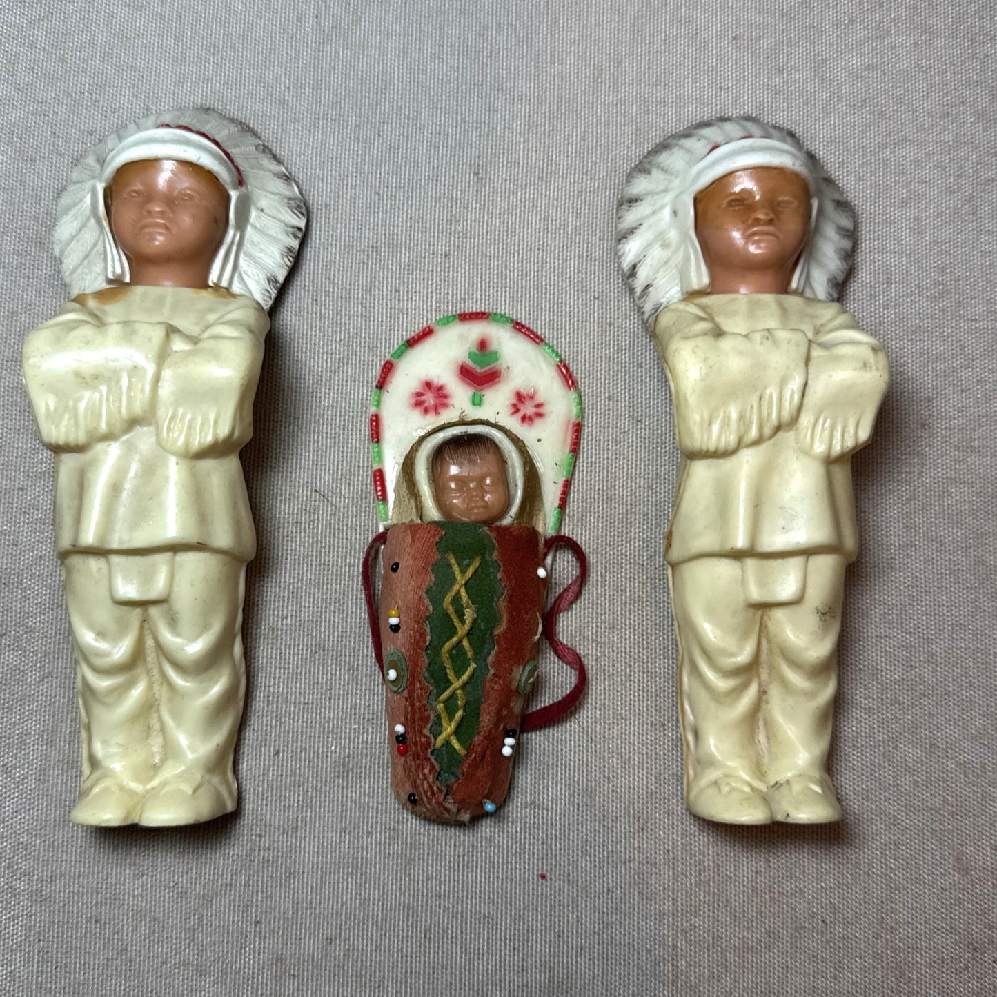 Vintage Native American Style Plastic Figurines Lot of 3 Celluloid Western