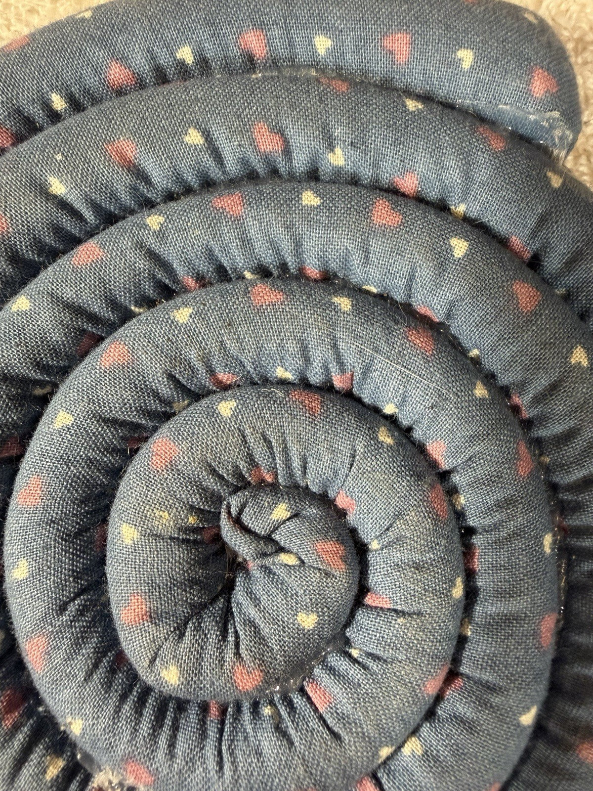 Vintage Fabric Trivet Coiled Blue Floral Heavy Weighted 5"