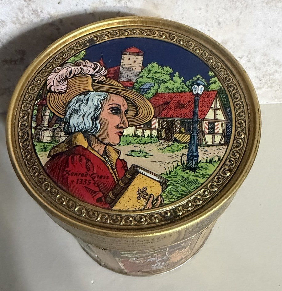 Vintage E Otto Schmidt Nuremberg Lebkuchen Tin 7" with Historical Insert