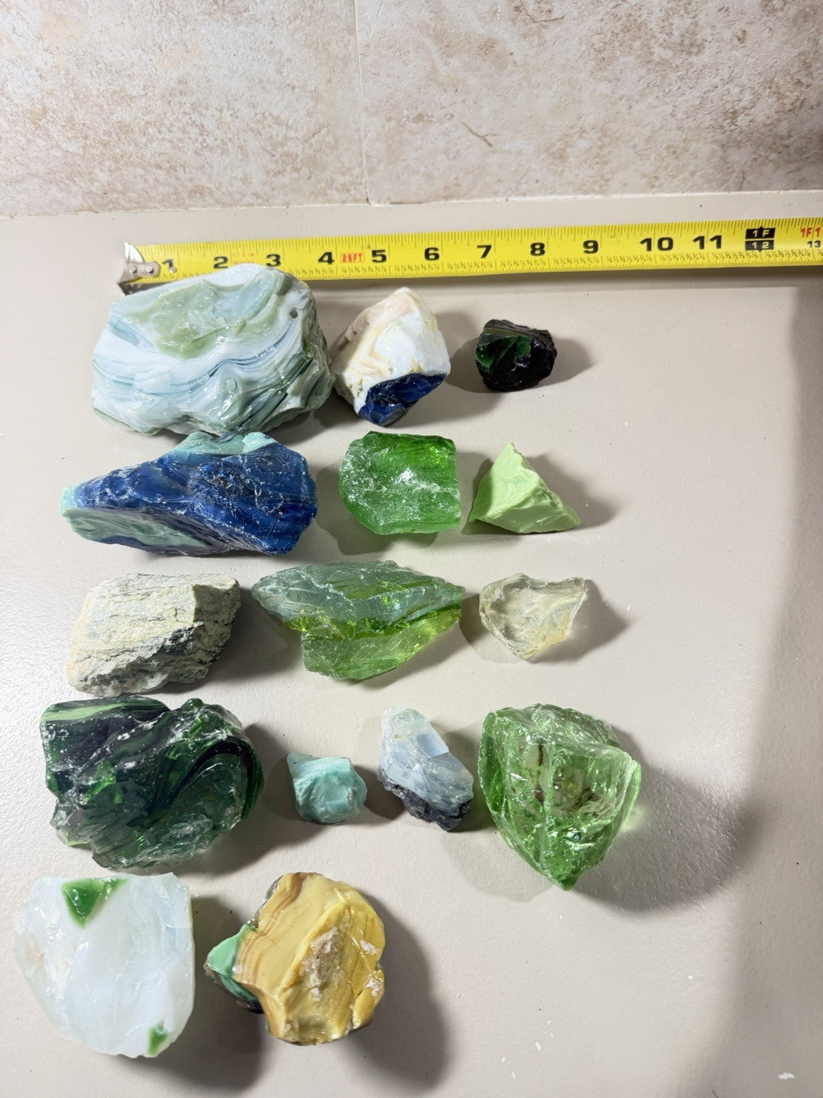 Raw Slag Glass Cullet Chunks Green Blue White Craft Stones Lot of 15 items