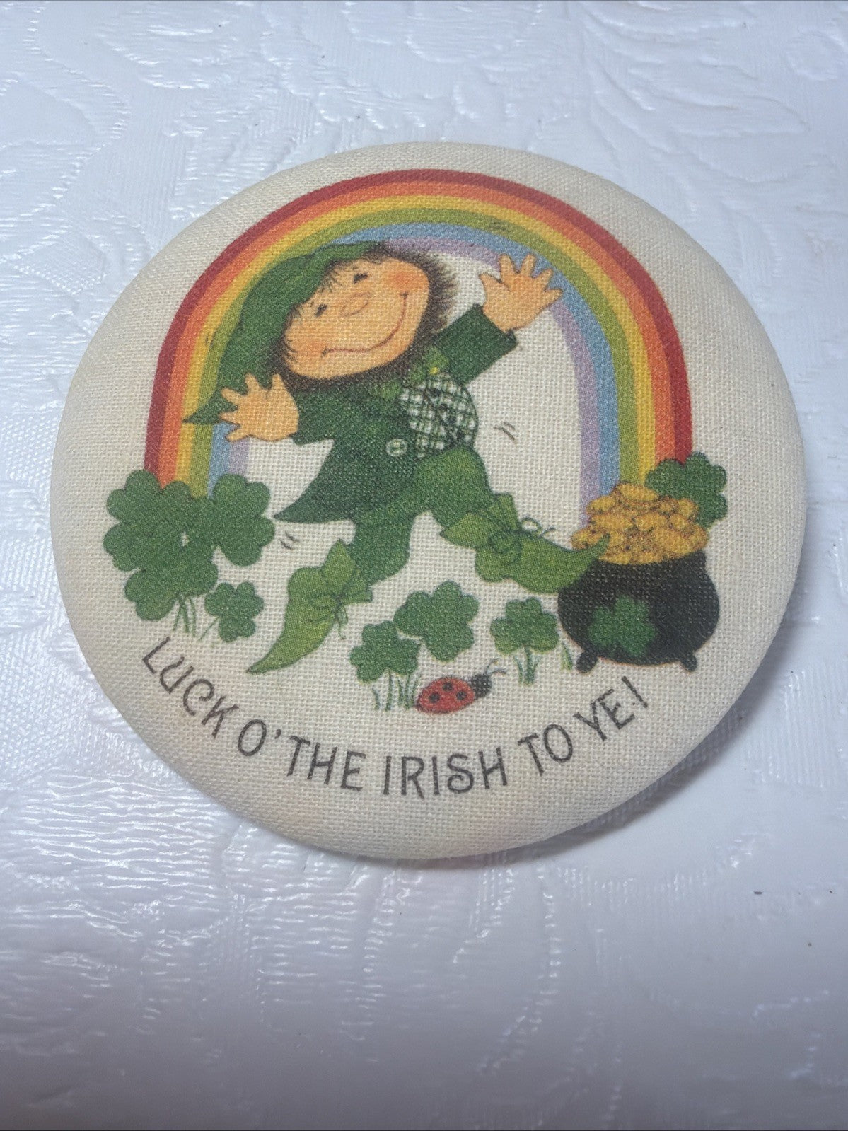 Vtg Lucky Irish Pin Brooch Shamrock Leprechaun Ireland Horseshoe Pearl Clover