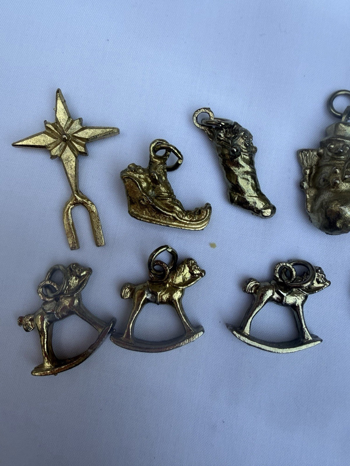 Vintage Solid Brass Christmas Ornament Lot of 13 Miniature Holiday Charms Tree D