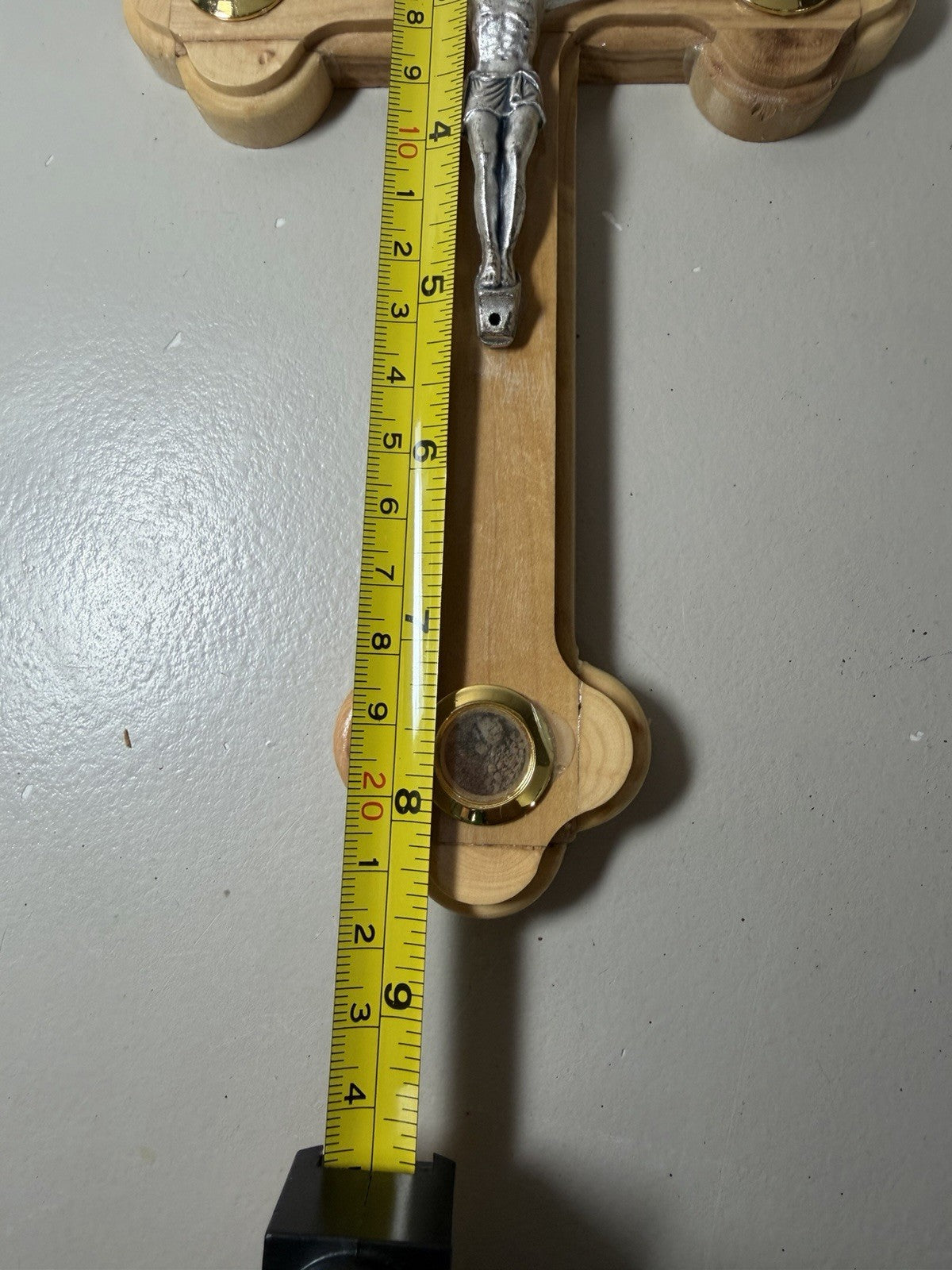 Vintage Olive Wood Crucifix Wall Cross Jerusalem Relic Stones Flowers Earth