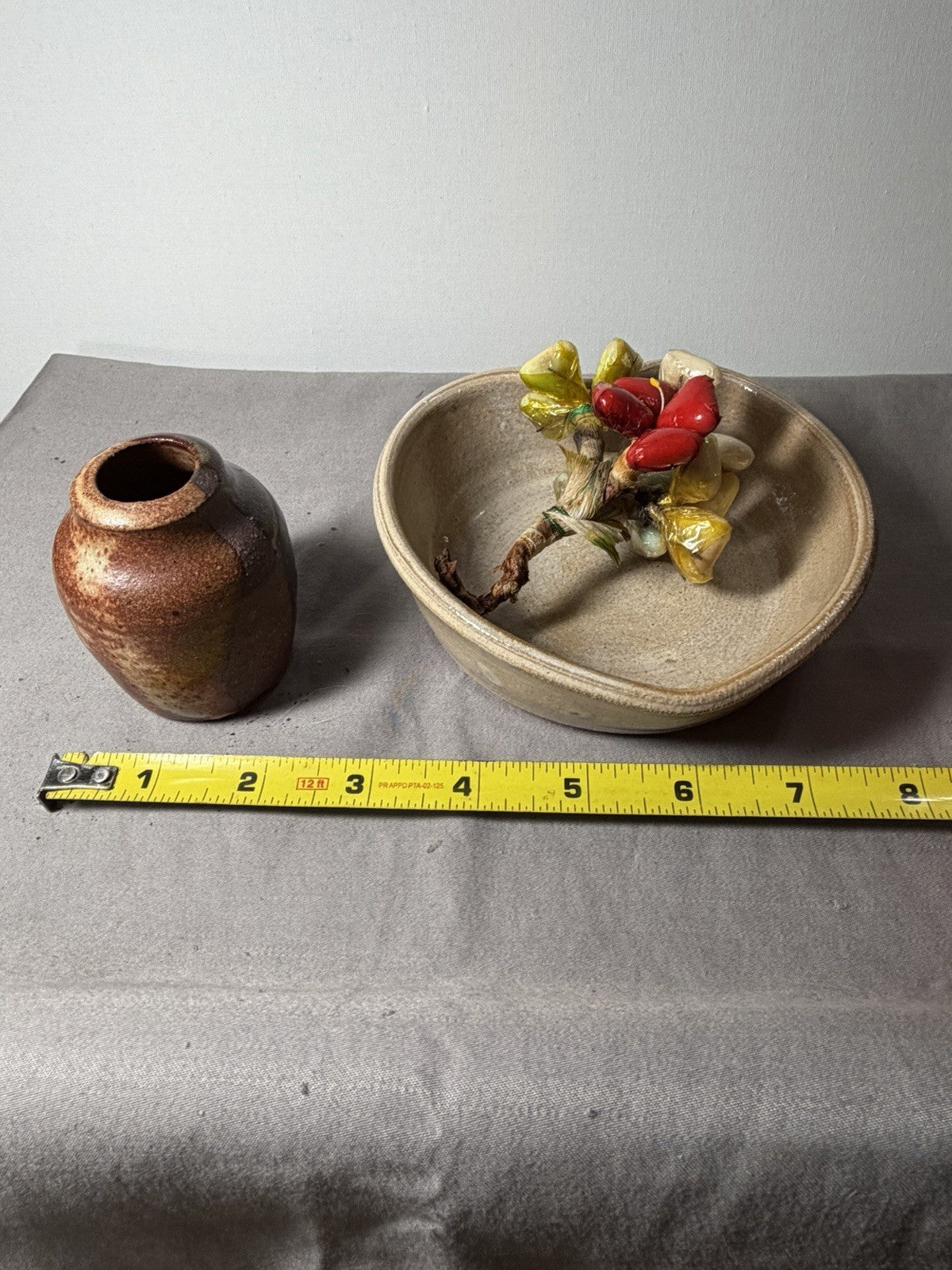 Studio Pottery Vase Heart Dish Set Signed 1993 Handmade Ceramic