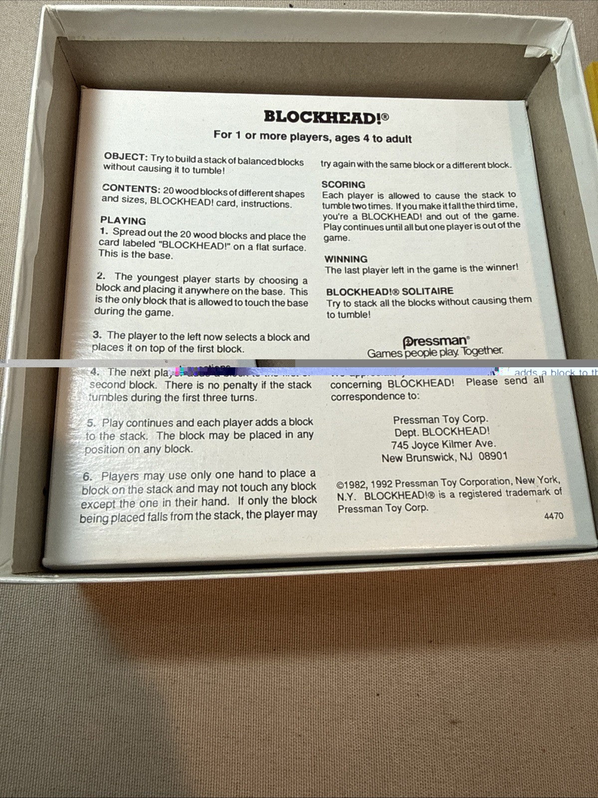 Vintage 1992 Pressman Blockhead Game Complete Wooden Blocks Original Box