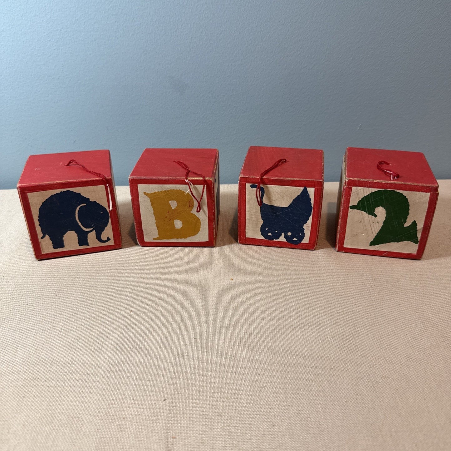 Wood Blocks Ornament Alphabet Animals VTG Midwest Of Cannon Falls 3x3" Set Of 4