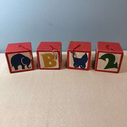 Wood Blocks Ornament Alphabet Animals VTG Midwest Of Cannon Falls 3x3" Set Of 4