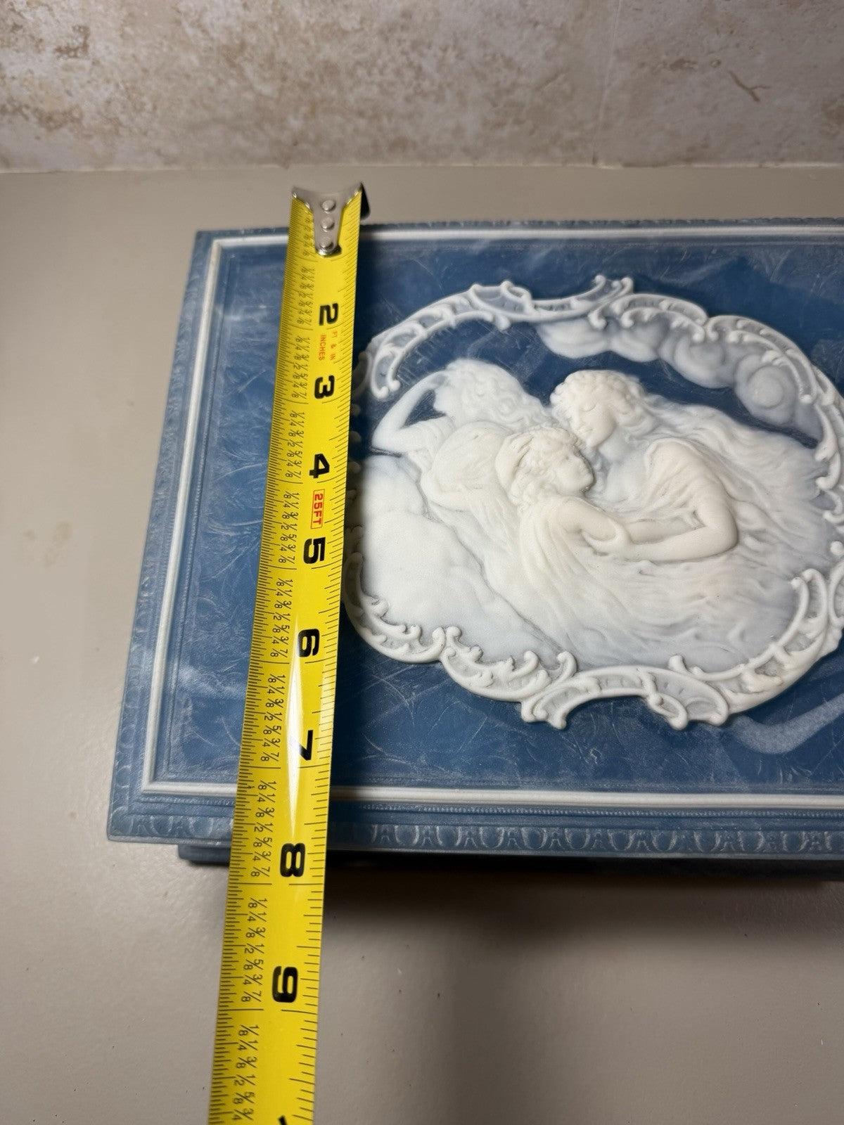 Vintage Incolay Stone Nimbus Three Maidens Blue Cameo Jewelry Box 1979