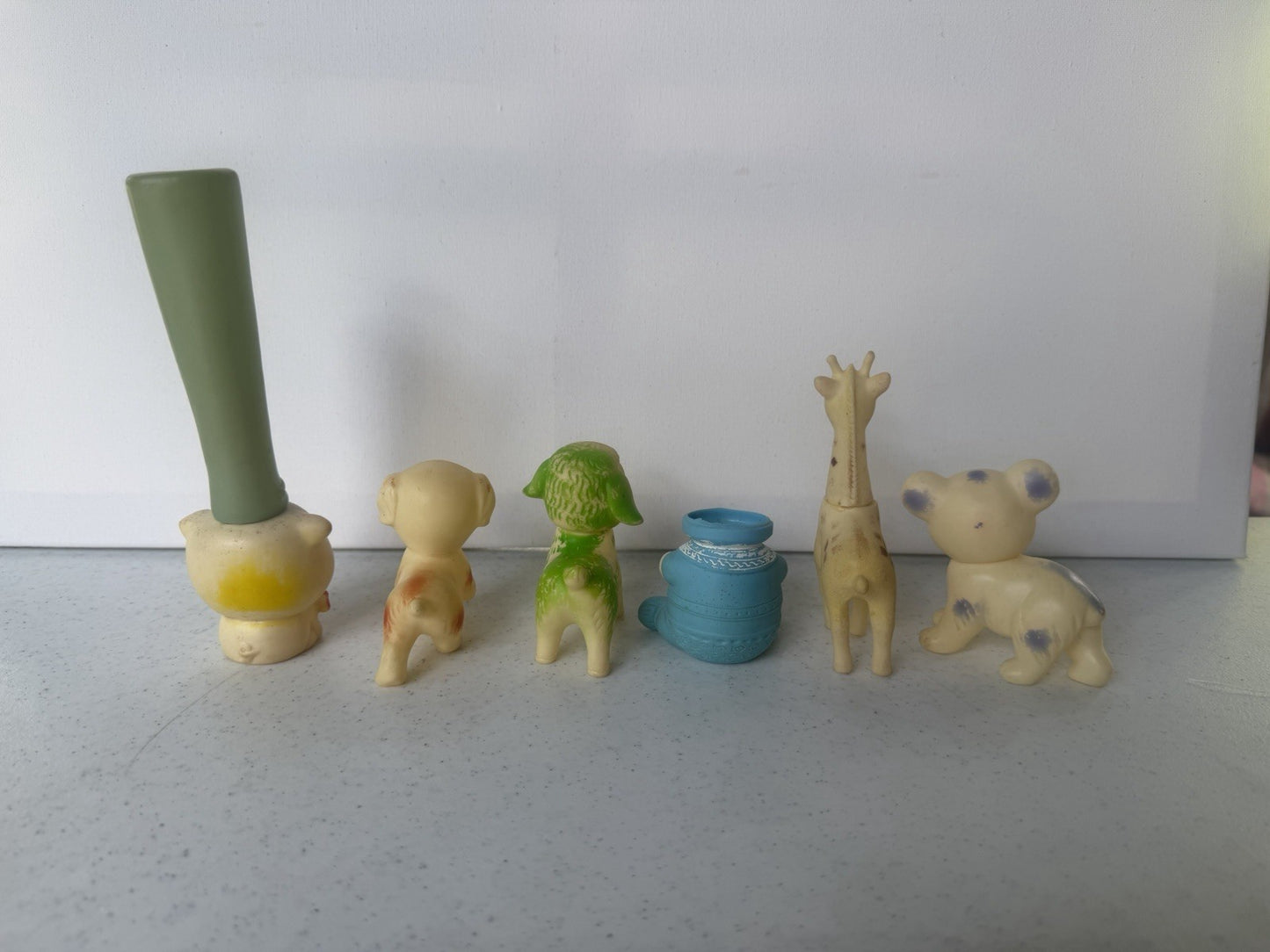 Vintage Rubber Squeaky Animal Toy Lot Pig Dog Lamb Bear Giraffe Retro