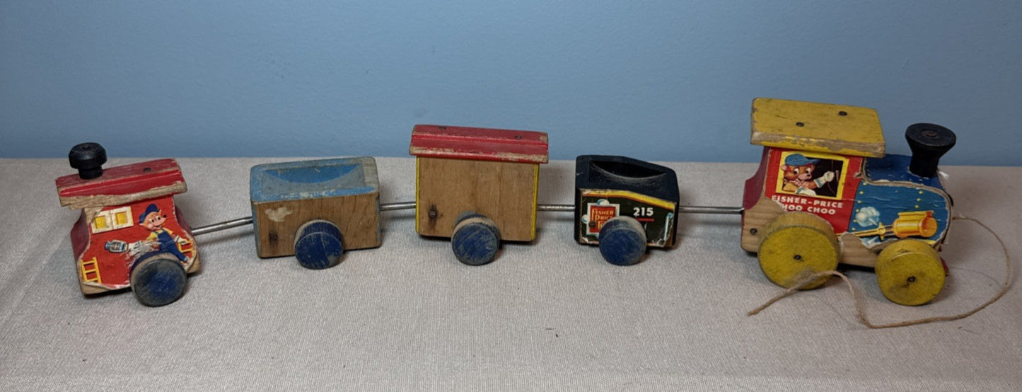 Vintage Fisher Price #215 Choo Choo Train Pull Toy 1950s Wooden Classic