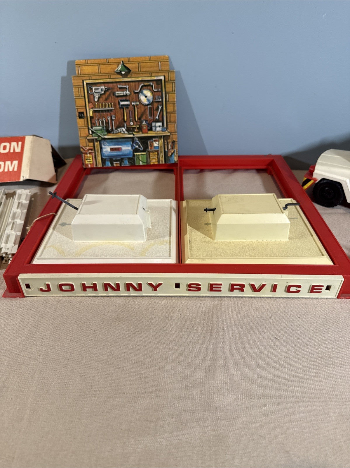 Vintage Topper Toys Johnny Service Gas Station Playset Car with Box Incomplete