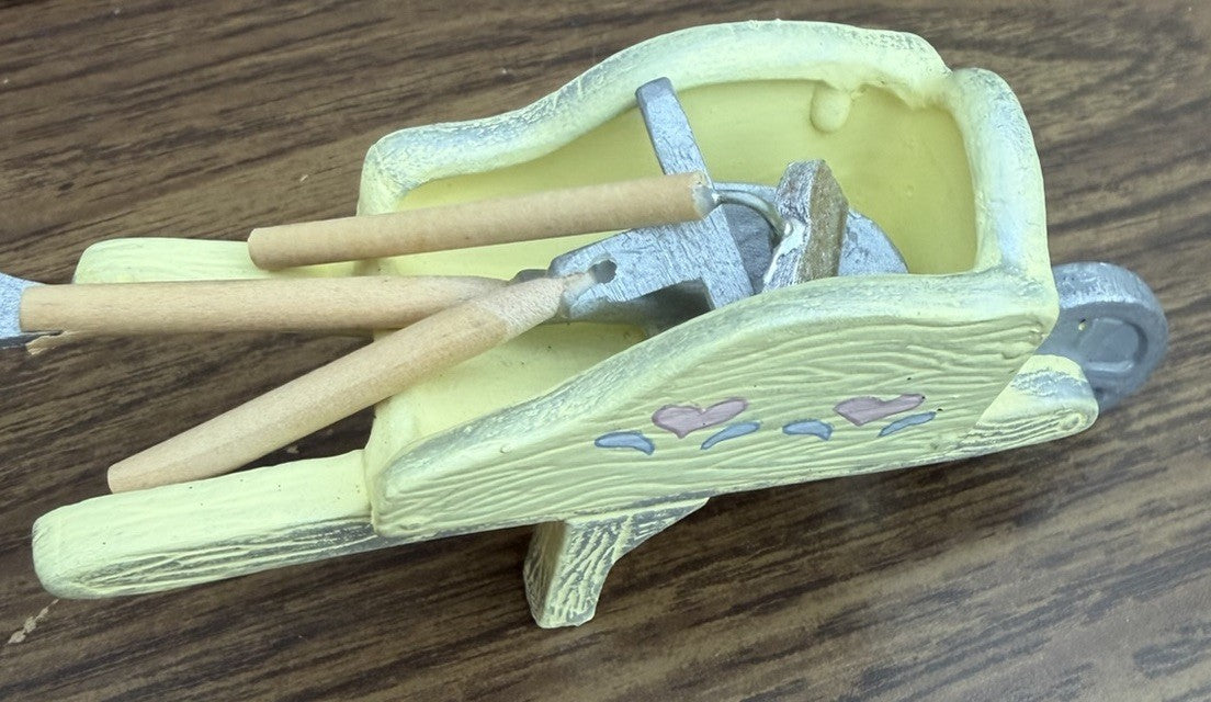 Vintage Dollhouse Miniature Garden Tools Wheelbarrow Rake Shovel 1 12 Scale