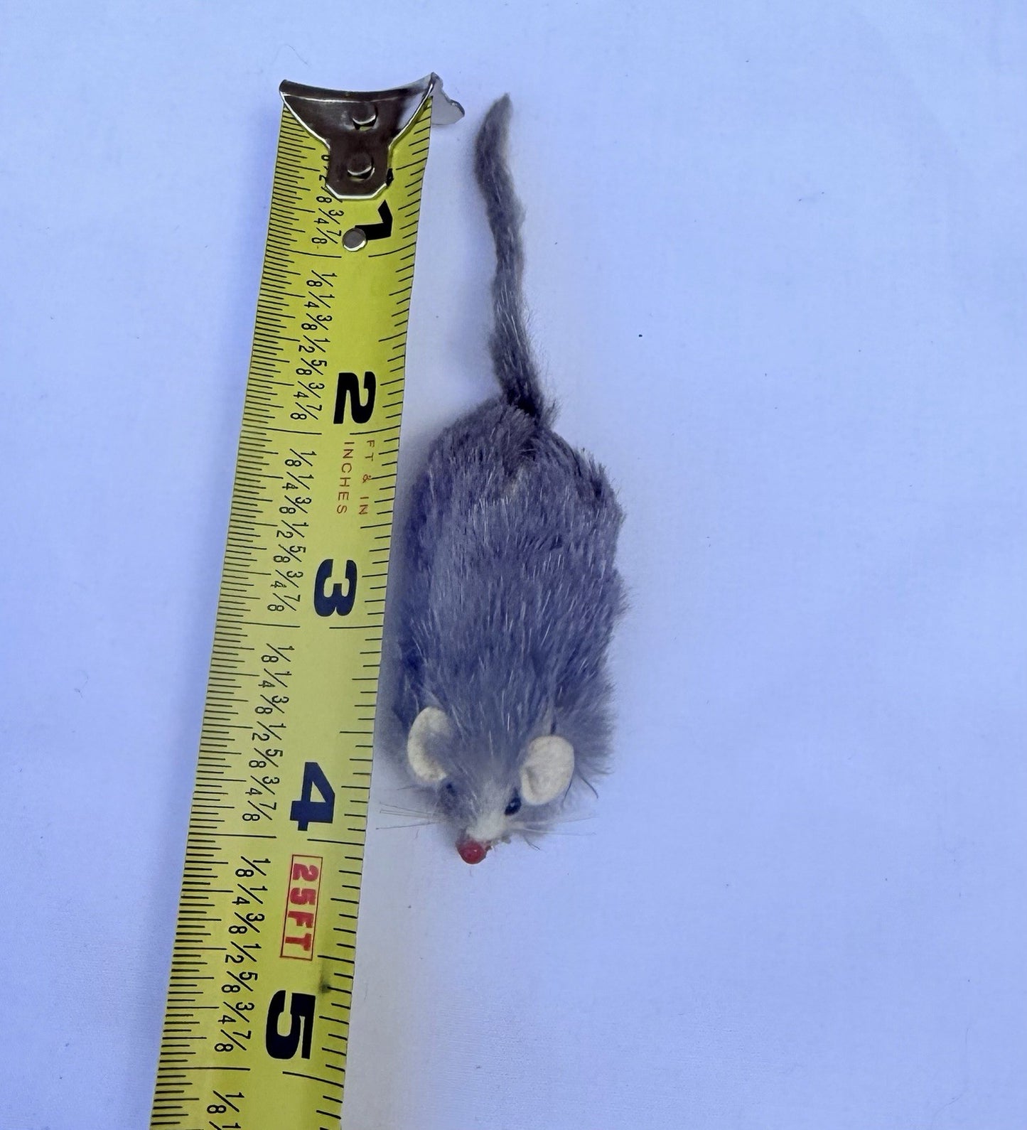 Mid Century Germany Real Fur Mouse Miniature Dollhouse Toy Paper Label Grey