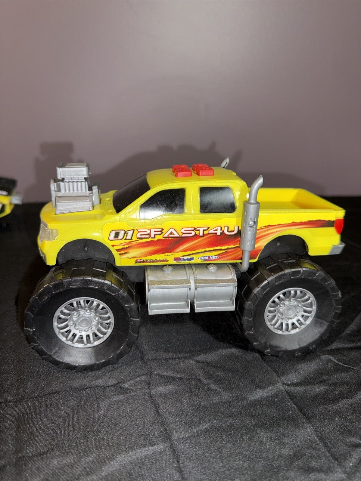 Vintage 2FAST4U Yellow Monster Truck Funny Car Trailer Combo Sounds WORKS