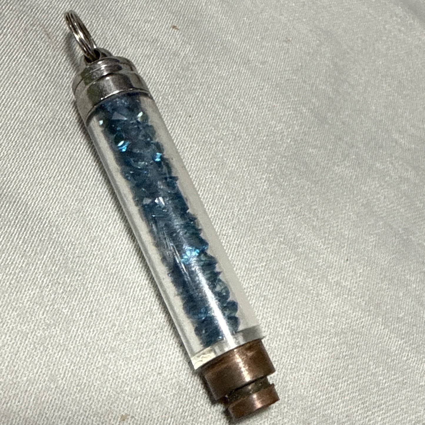 Vintage Y2K Blue Glitter Floating Bead Acrylic Tube Keychain Charm Pendant