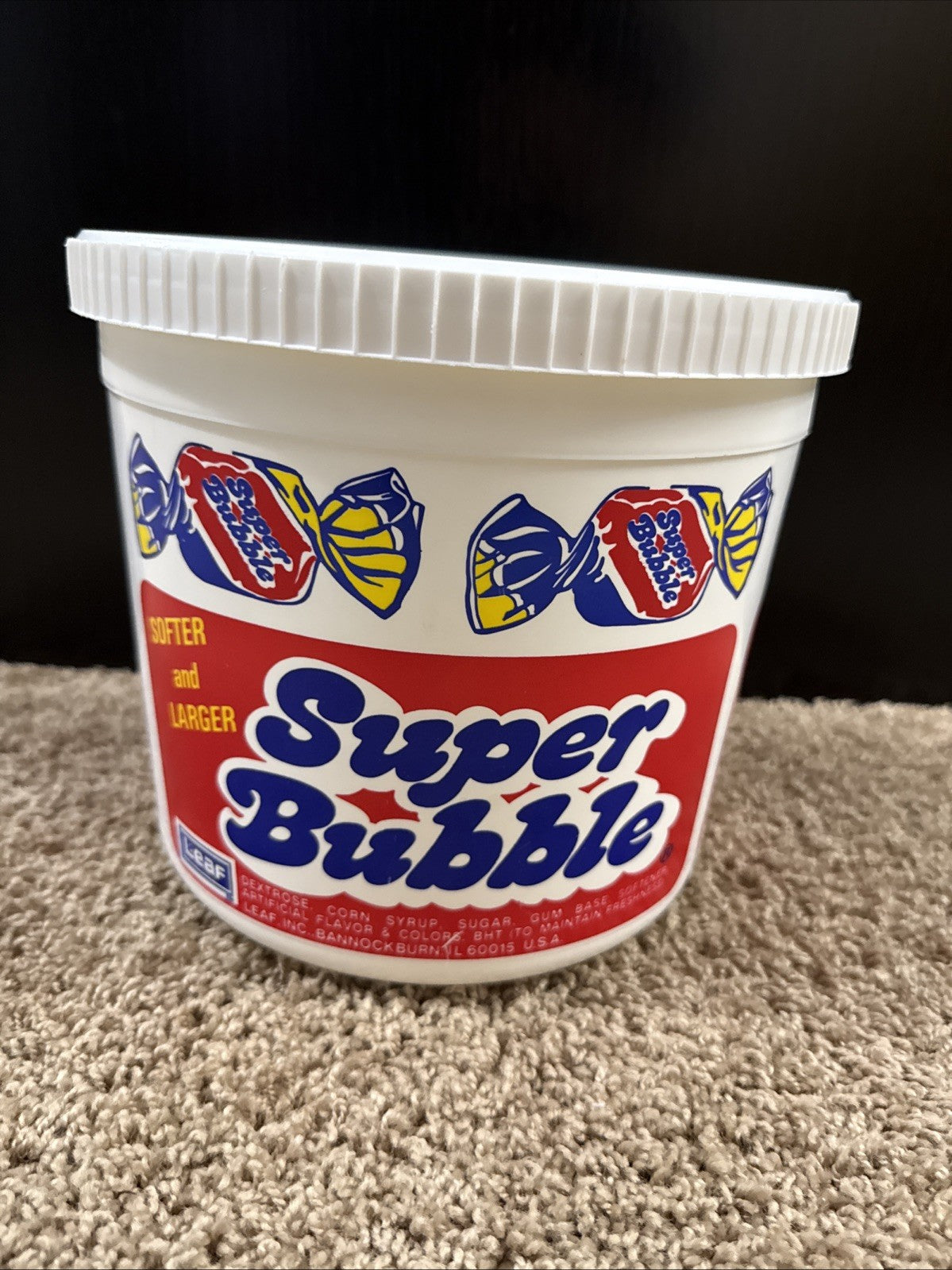 Vintage 1980s Super Bubble Gum Bucket Candy Advertising EMPTY 8.5”x8.5”x7.25”