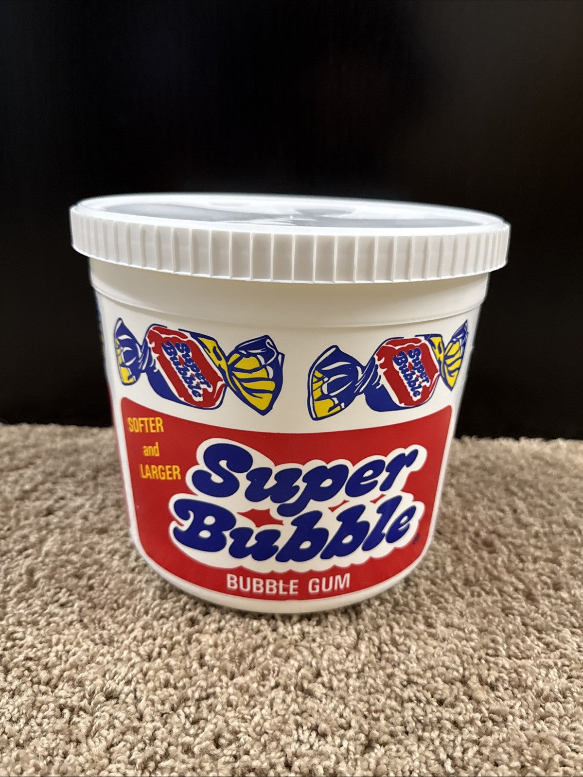 Vintage 1980s Super Bubble Gum Bucket Candy Advertising EMPTY 8.5”x8.5”x7.25”