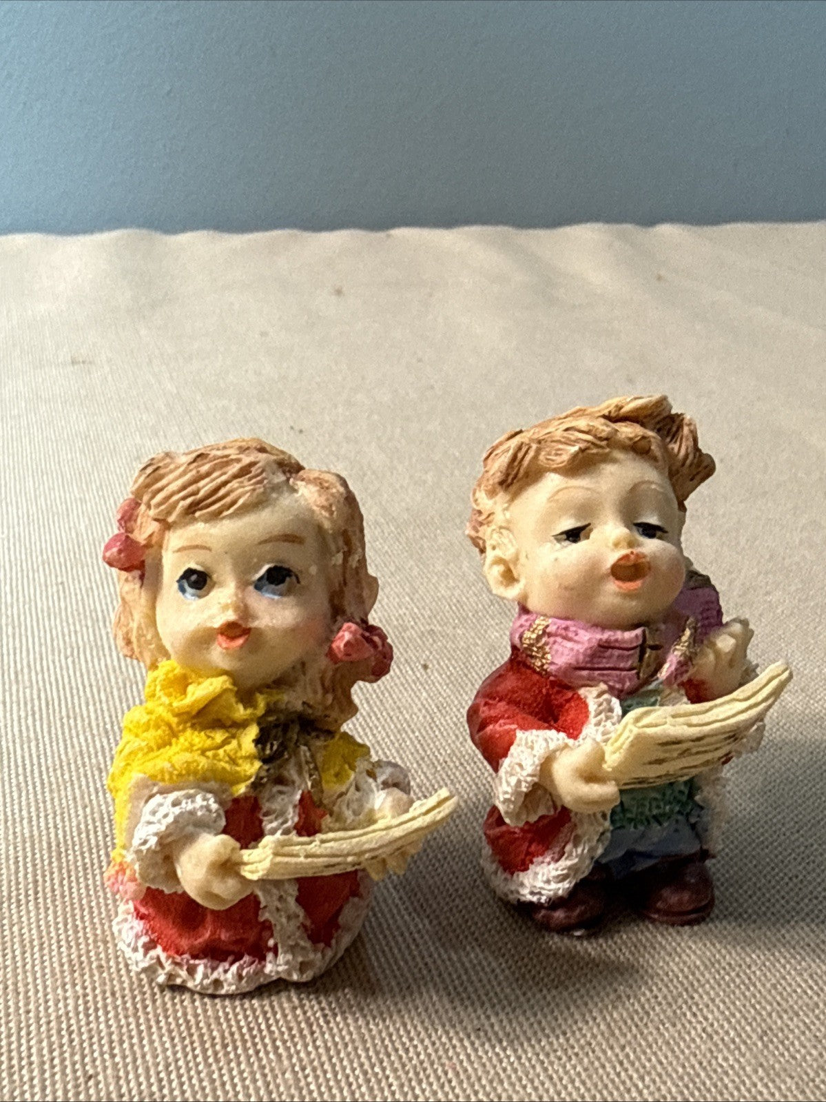 Vintage 2" Christmas Carolers Figurines Set of 9 Resin Children Singing Holiday