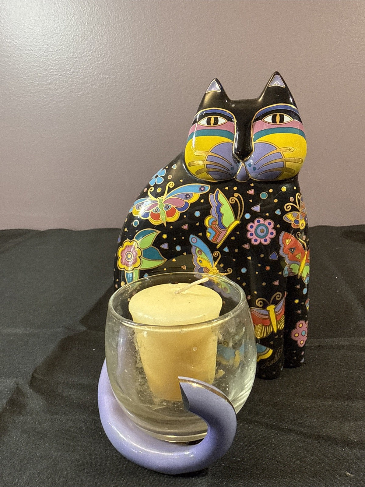 Vintage Laurel Burch Feline Plate Figurine Candle Holder Lot of 3 items
