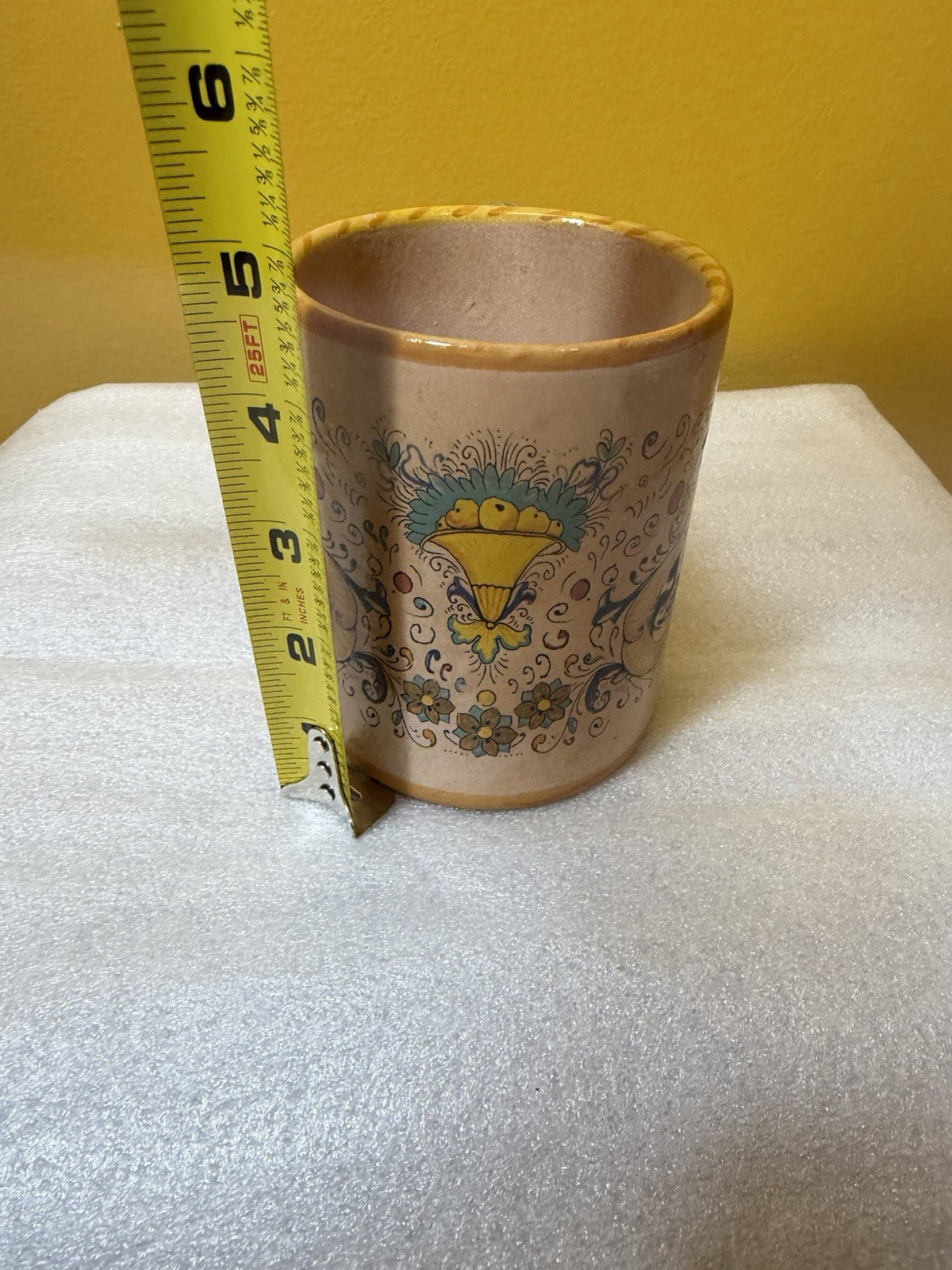 Italian Majolica Raffaellesco Dragon Floral Mug Hand Painted Pottery Italy Cup