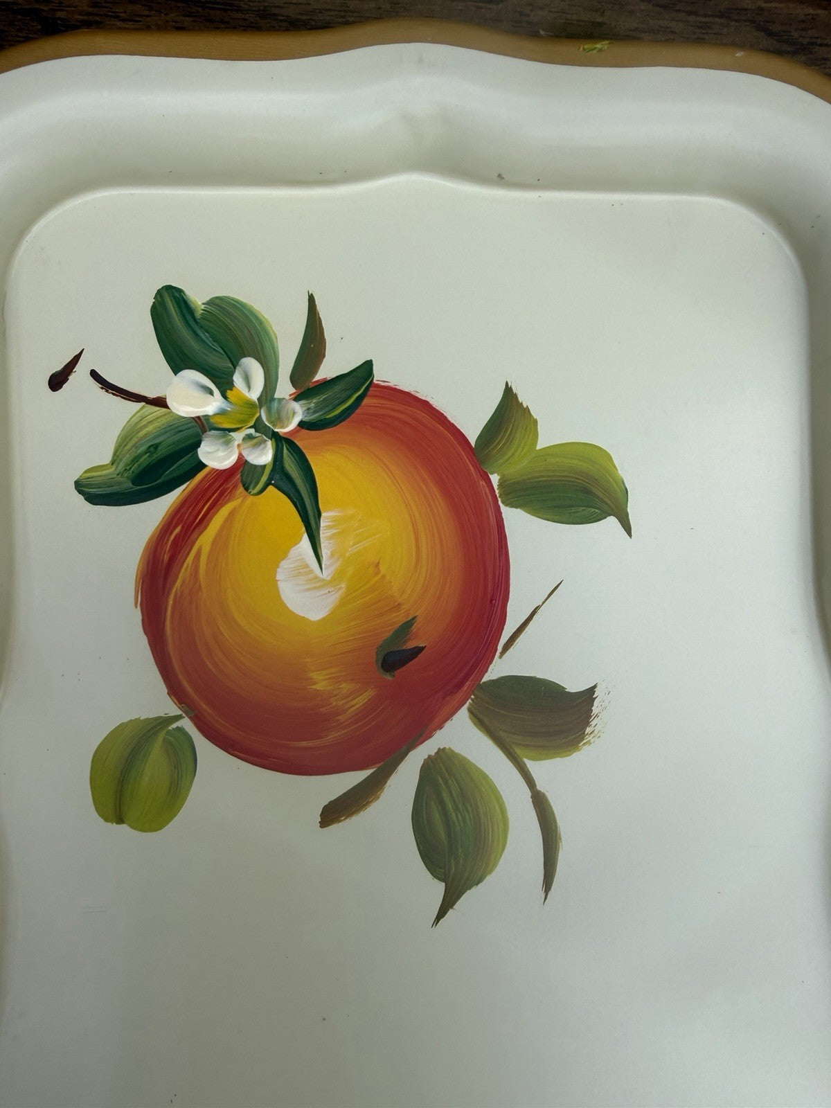 Vintage Mini Metal TV Tray Set 6 Fruit Flower Vanity Trays Cream 8.75 Inch