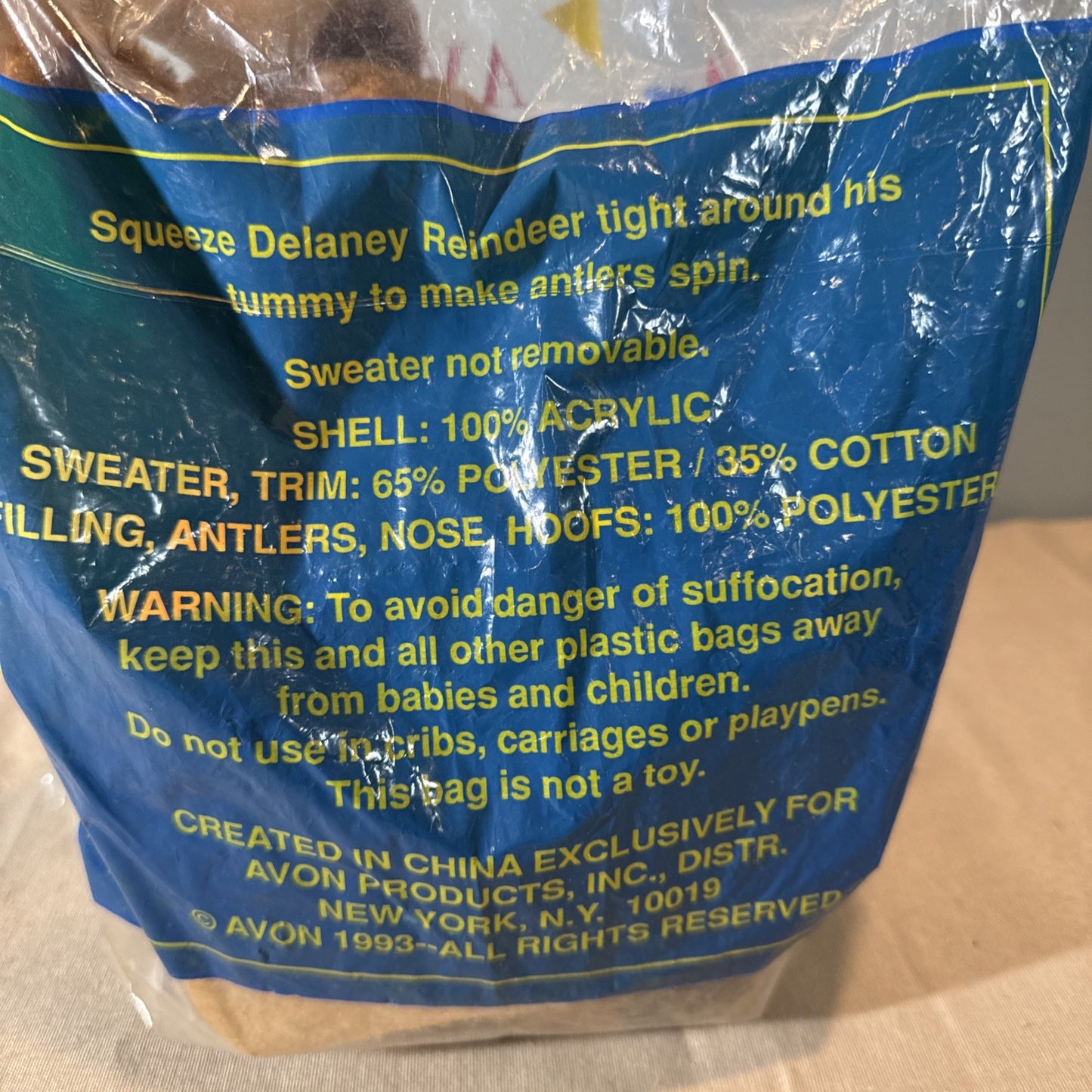 Vintage Avon Delaney Reindeer Plush 1993 Christmas NIP Holiday Toy