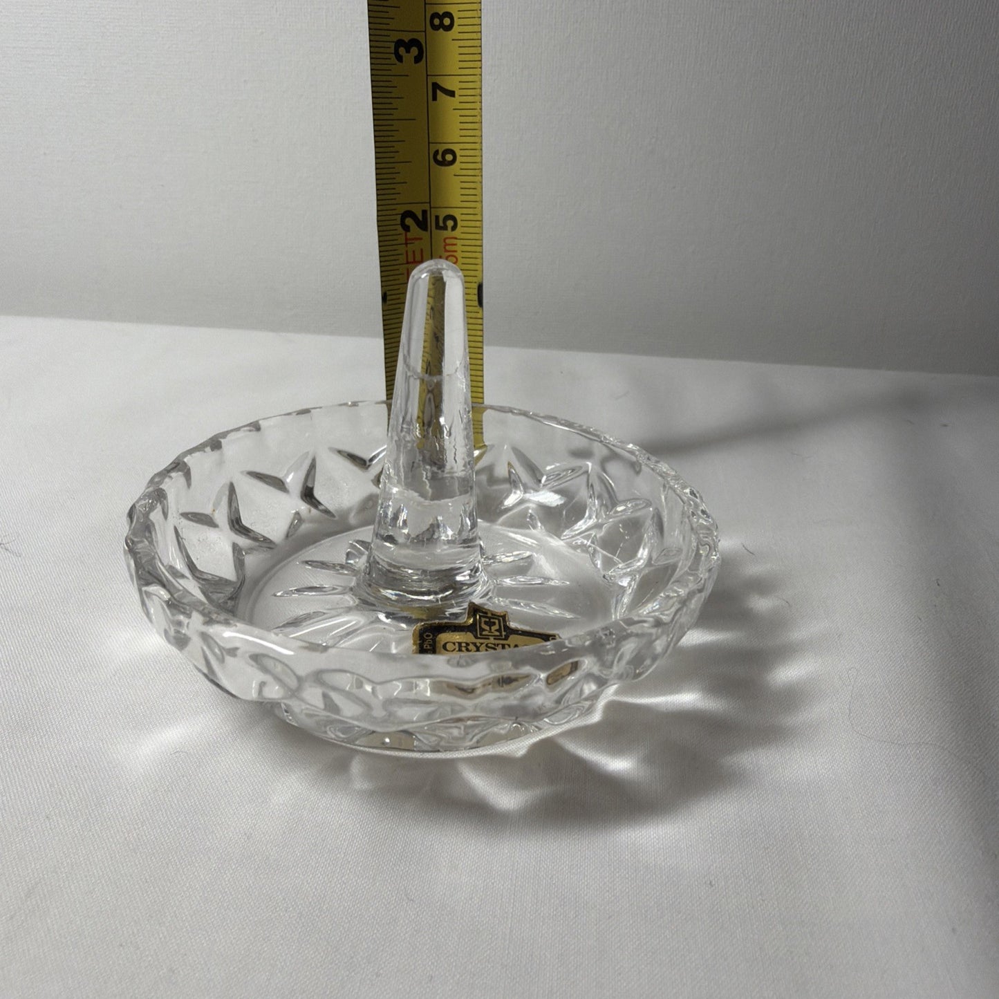 Zajecar Ring Holder Crystal Hand Cut Lead 24% Clear Stand Yugoslavia