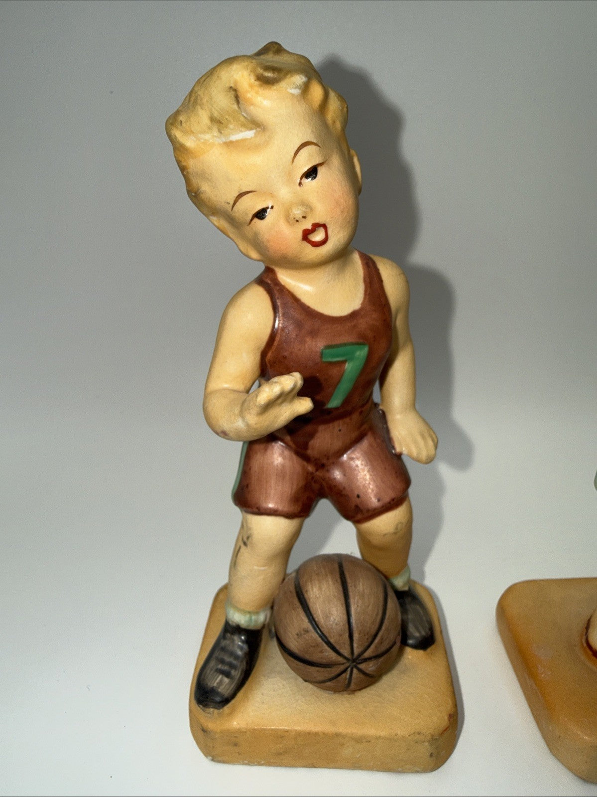 Vintage Japan Little Basketball Boy Set Of 2 figurines #1 #7 5.5" Tall