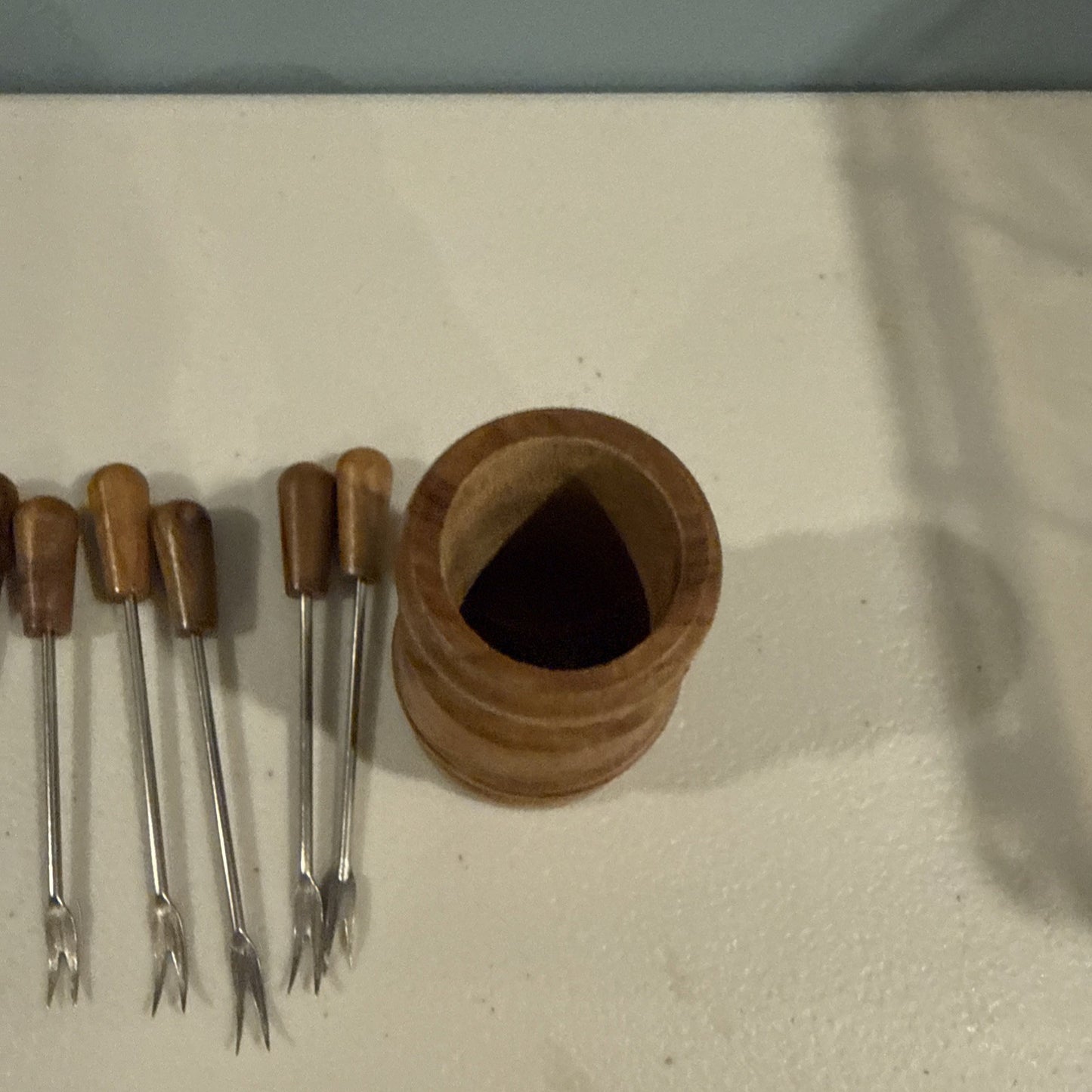 Vintage Wood Cocktail Picks Set Olive Pickle Appetizer Holder Barware