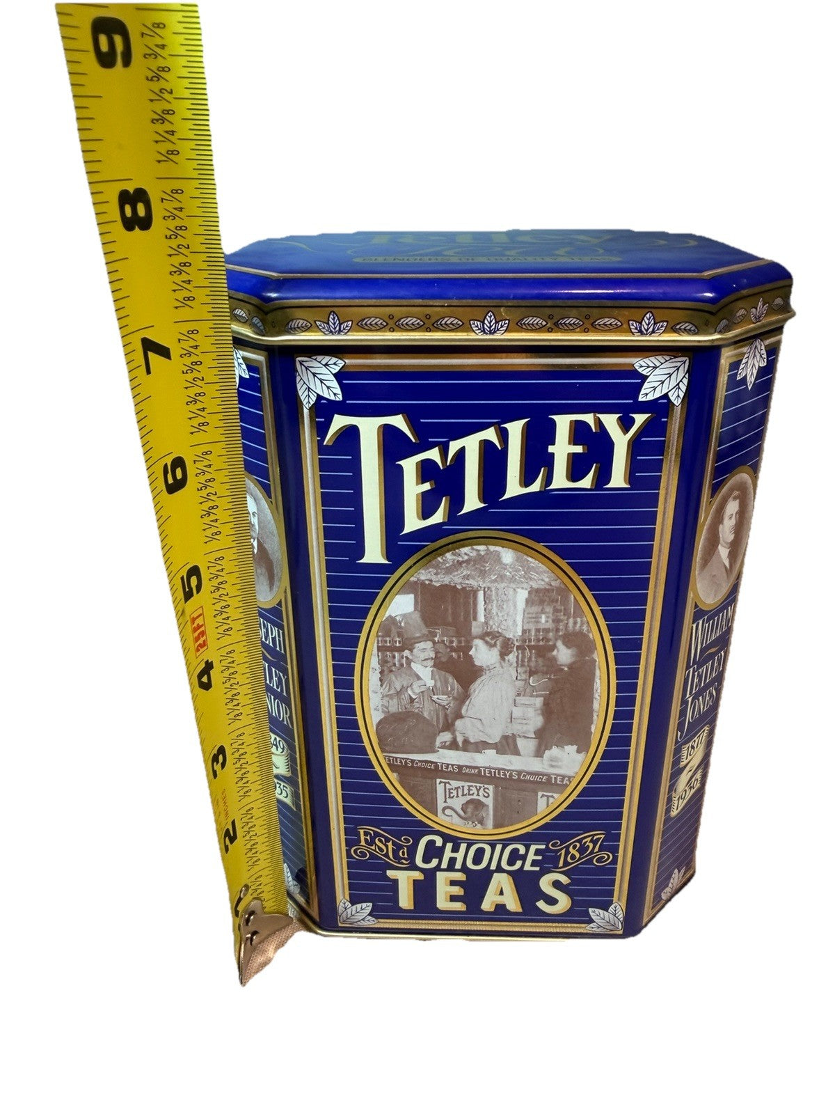 Vintage Tetley Tea Tin England 1837 1987 Blue Advertising Canister 7.5"x4"