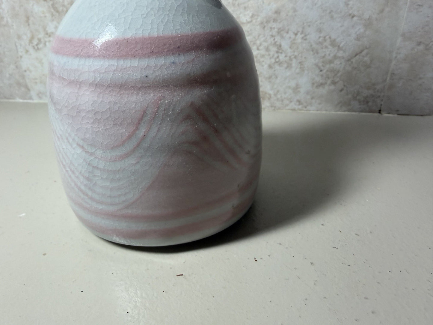 Vintage Woodstock NY Signed Ceramic Oil Lamp Jug Pink Swirl Studio Pottery