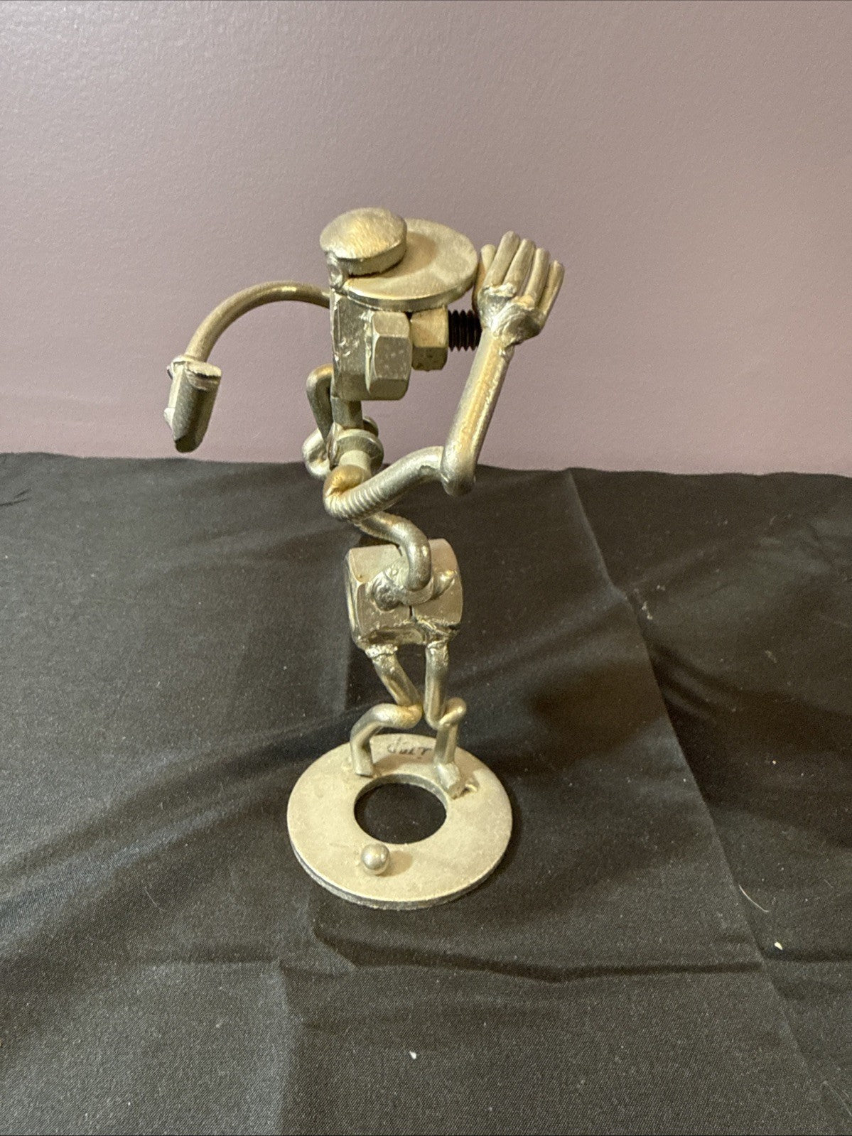 Vintage Nuts and Bolts Handmade Sculpted Metal Golfer Figurine, Set Of 2