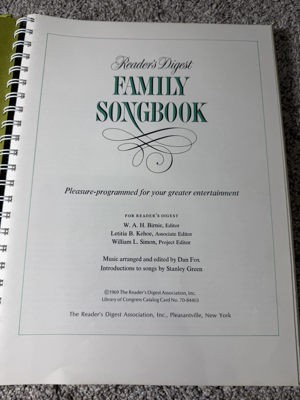 Readers Digest Family Songbook 1969 Hardcover Vintage Music Collection