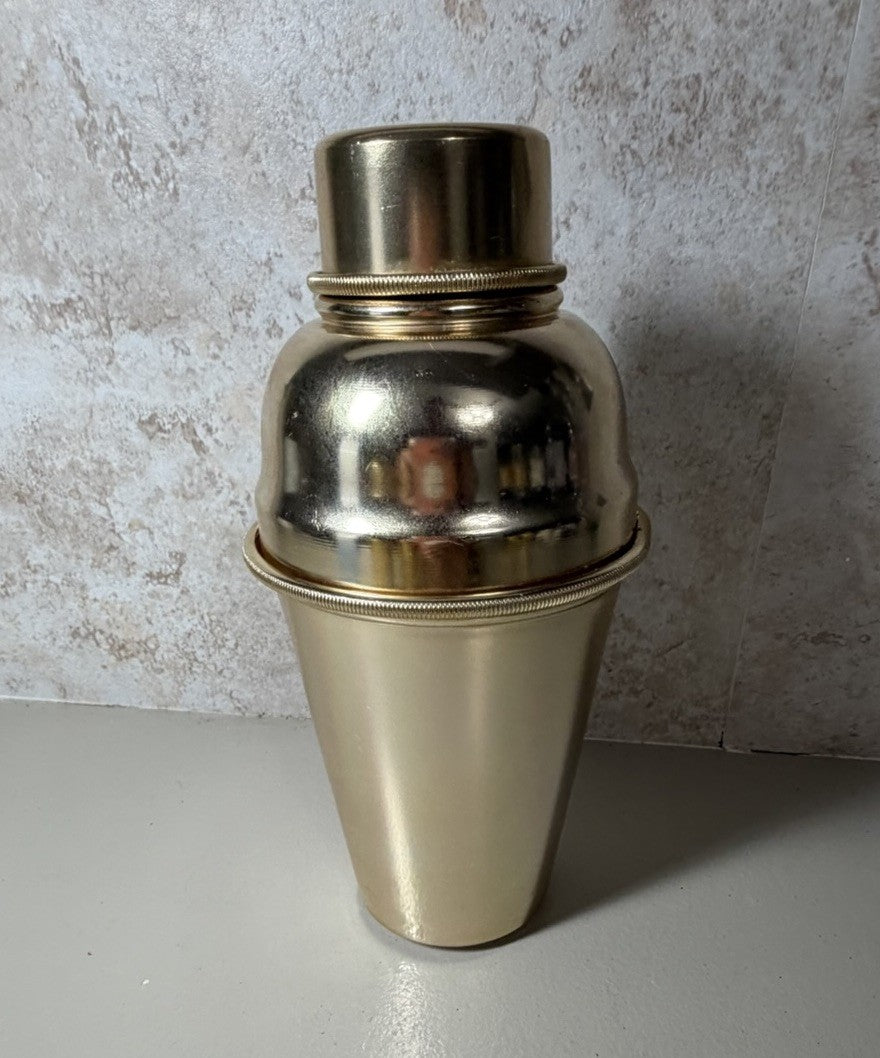 Vintage Italian Gold Tone Aluminum Barware Set Pitcher Shaker 6 Cups Made Italy