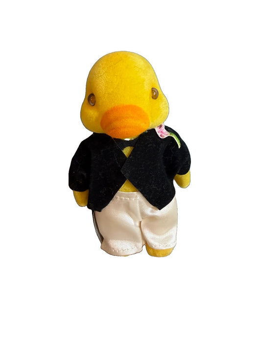 Vintage Flocked Duck Groom Figurine Tuxedo Wedding Cake Topper Decor 4 Inch Toy
